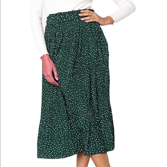 Bohemian High Elastic Waist PolkaDot Pleated Midi - Picture 4 of 4